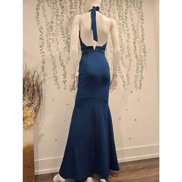 Dress the Population Camden Halter Maxi Gown Peacock Blue Size XXS NWOT - Picture 10 of 13